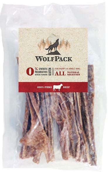 Wolfpack recompensă pentru câini uger de vită, fâşii, 100g
