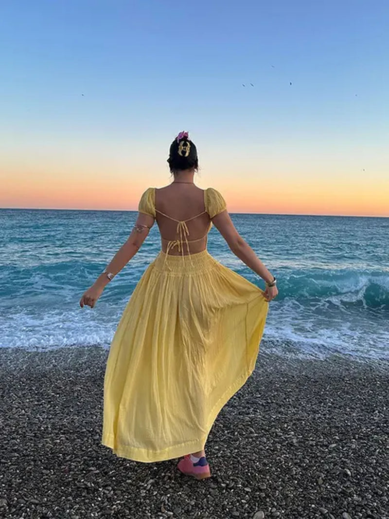 Elegant Backless Square Neck A-Line Summer Dress for Women