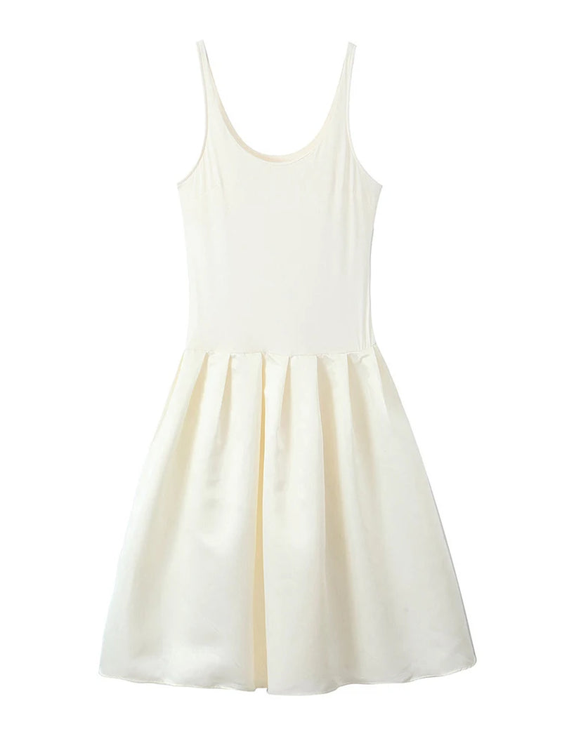 Casual Sleeveless Pleated White Sundress for Women - Image 2