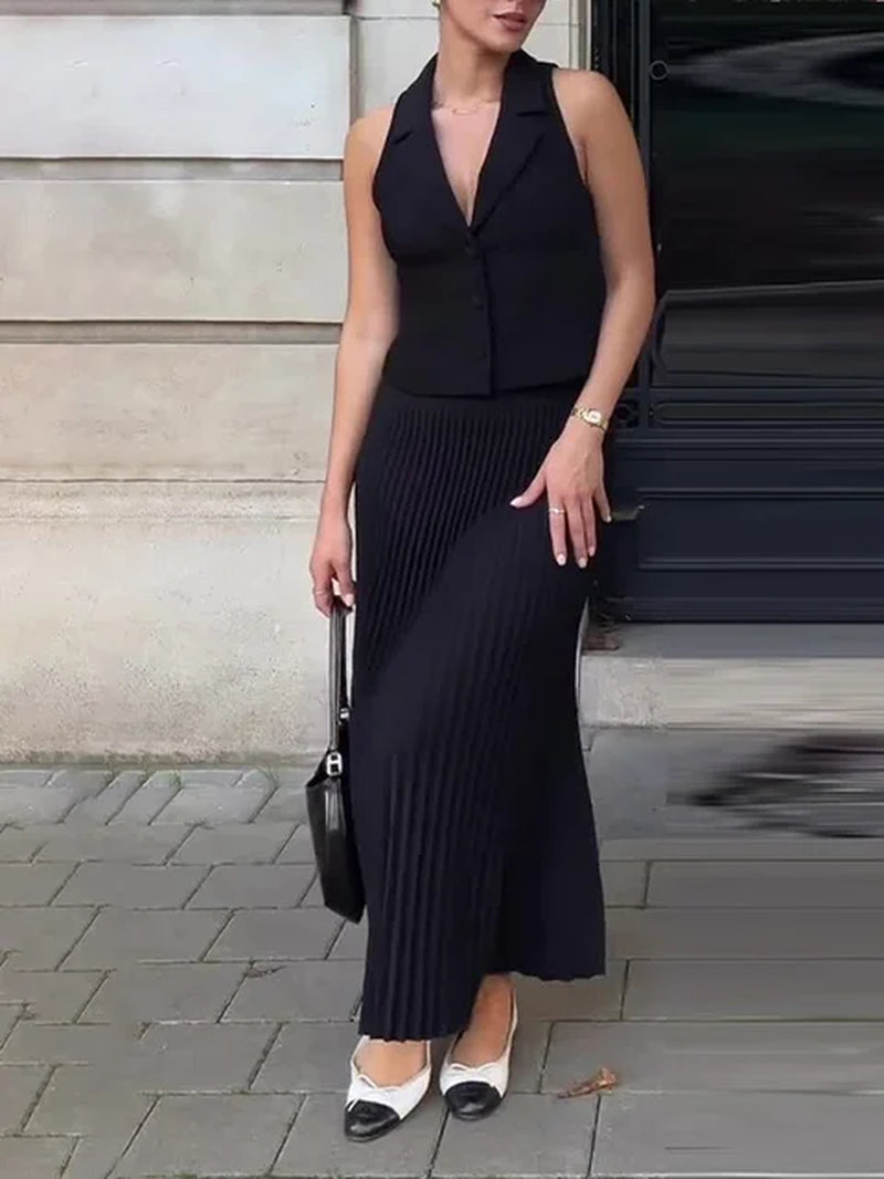 Elegant Women's White Knit 2-Piece Maxi Skirt Set - Image 9