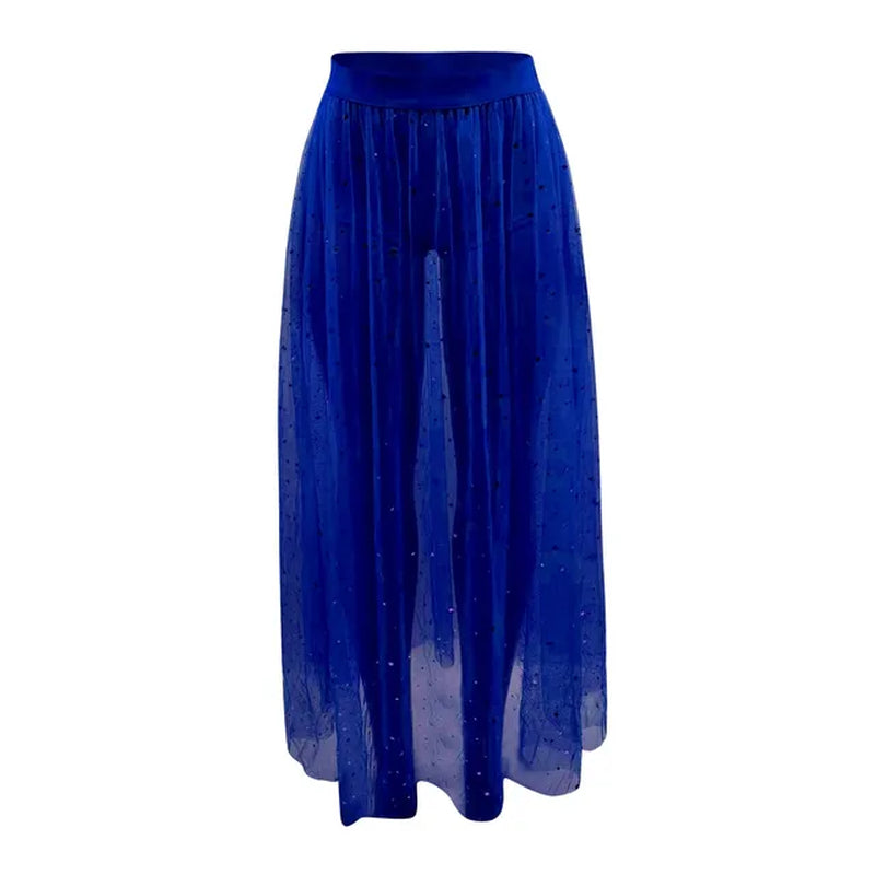 Elegant 2-in-1 Sheer Mesh High Waist Galaxy Print Skirt - Image 2