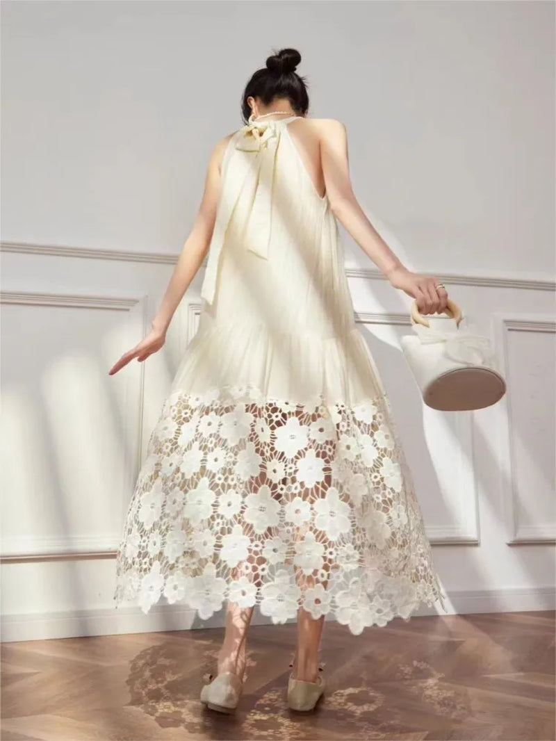Summer Lace Hollow Out Midi Dress for Beach Vacations - Image 5