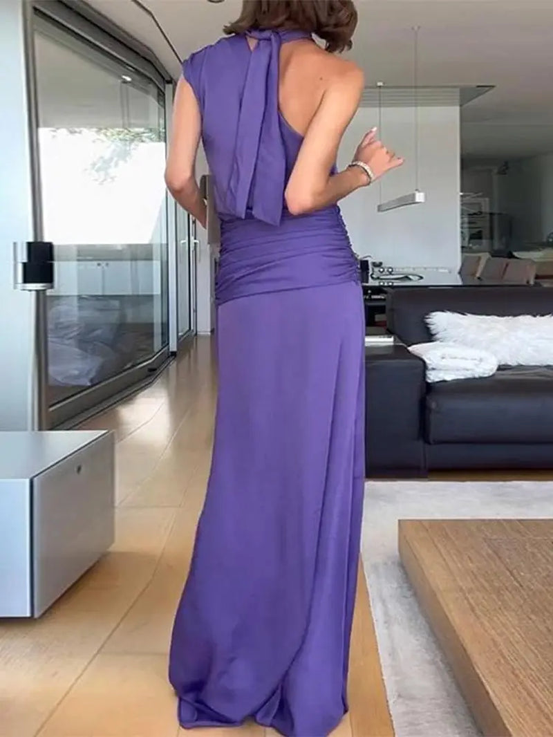 Elegant Navy Blue Backless Midi Dress for Women - Image 7