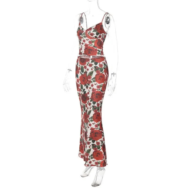 Floral Print Two-Piece Set: Sleeveless Crop Top & Skirt - Image 6