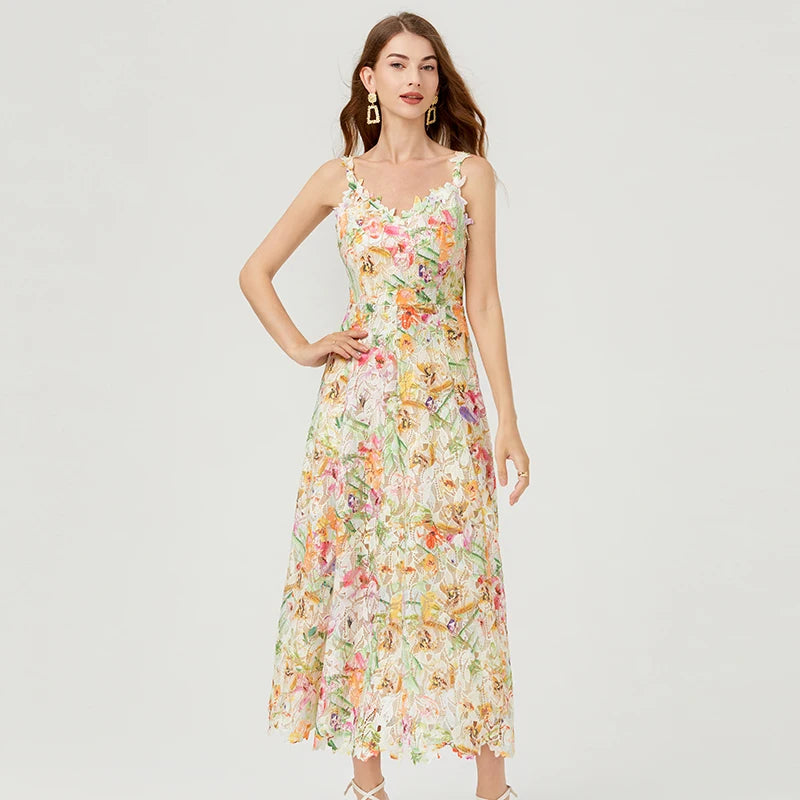 Bohemian Flower Hollow Out Backless Spaghetti Strap Dress - Image 6