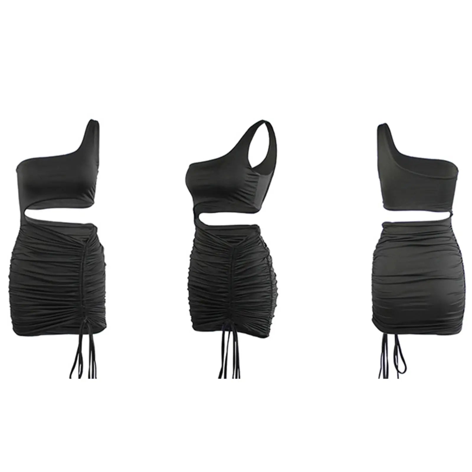 Elegant Slant Shoulder Pleated Short Dress for Women - Image 7