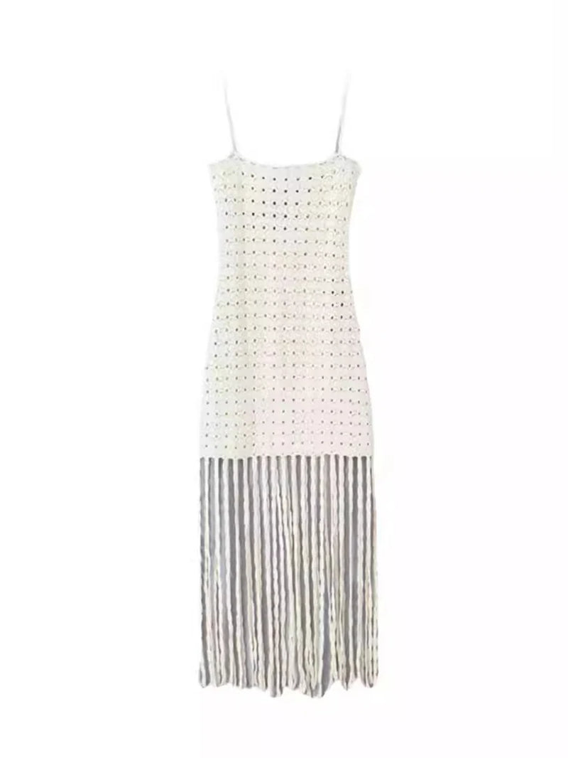 Hollow Out Sleeveless Tassel Dress - Casual Summer Fashion - Image 2