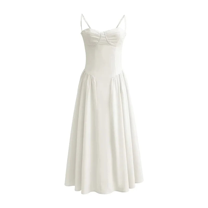Elegant Sleeveless Midi Dress with Large Hem for Parties - Image 4