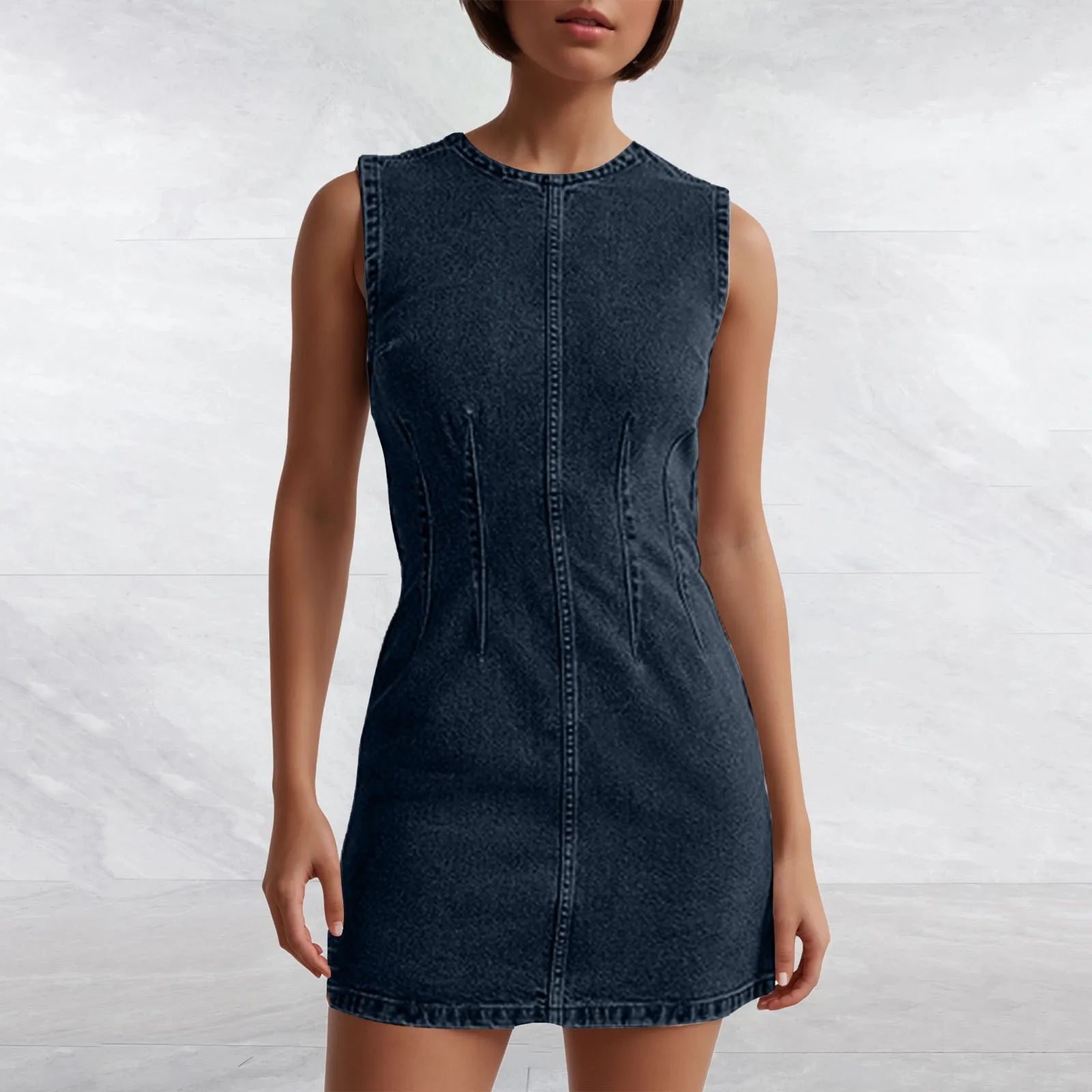Sleeveless Denim Mini Dress for Casual Street Style - Image 3
