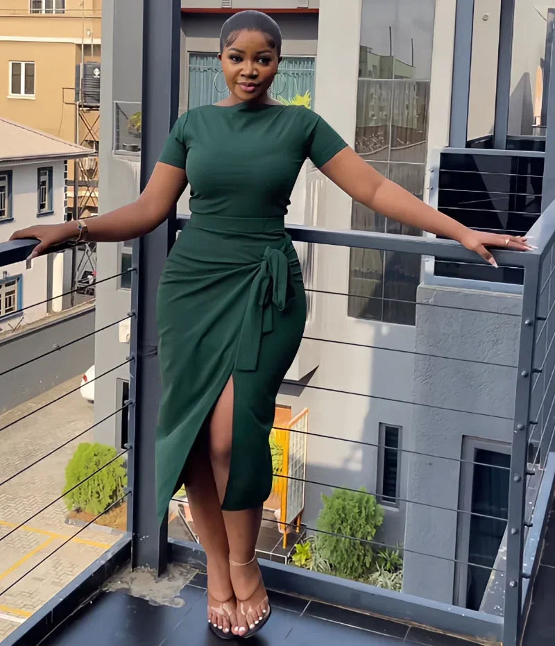 Elegant Summer Bowknot Midi Skirt & T-Shirt Set - Image 3