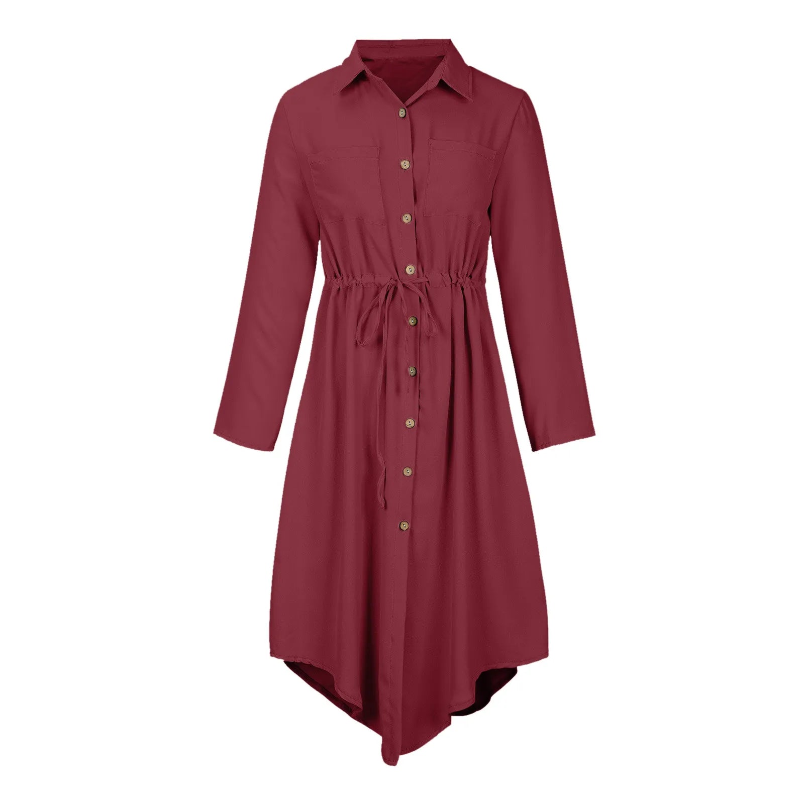 Chic Solid Lapel Shirt Dress with Tucked Waist - Image 6