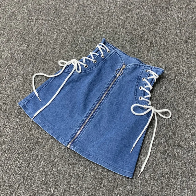 Womenâ€™s A-Line Lace-Up Mini Skirt with Front Zipper - Image 10