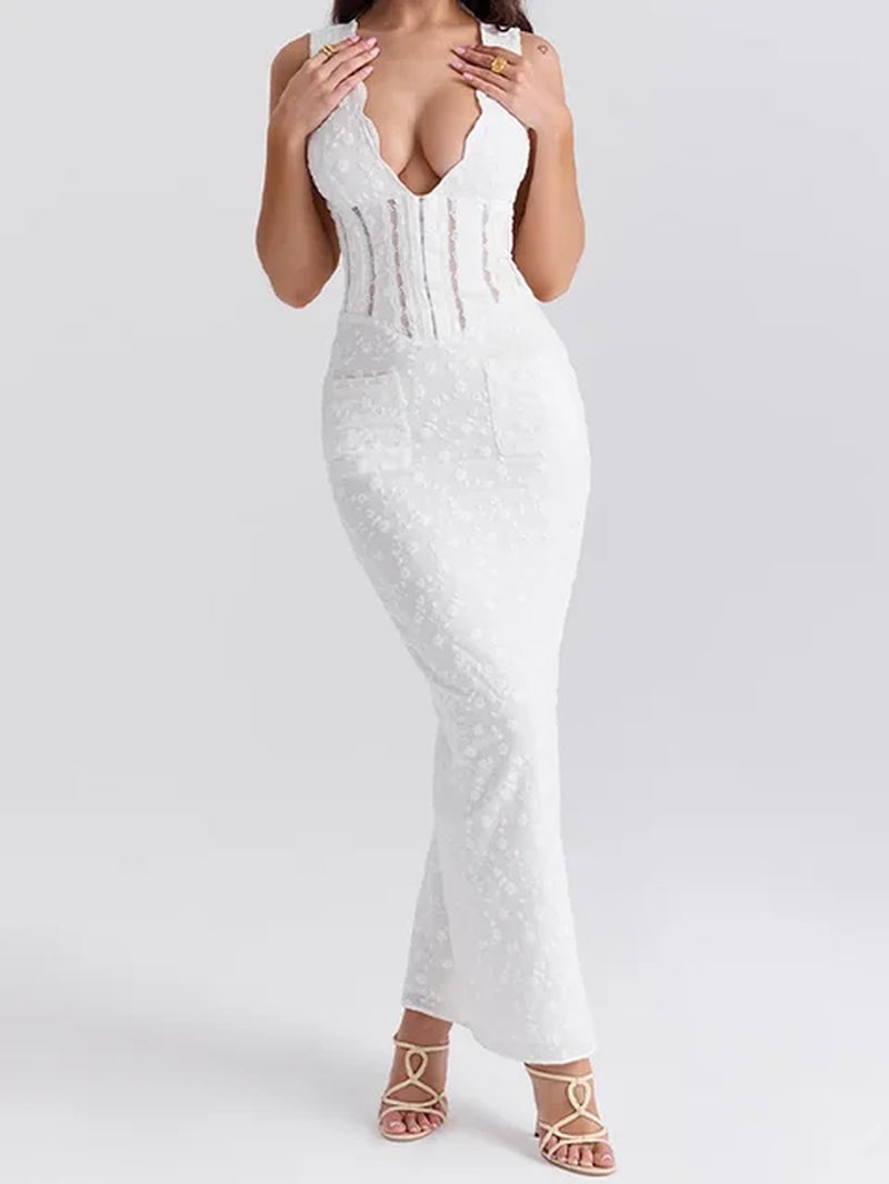 Chic V-Neck Hollow Out Sleeveless Wave Collar Dress - Image 6
