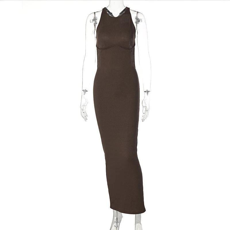 Chic Backless Ribbed Mini Dress with Slit for Summer - Image 8