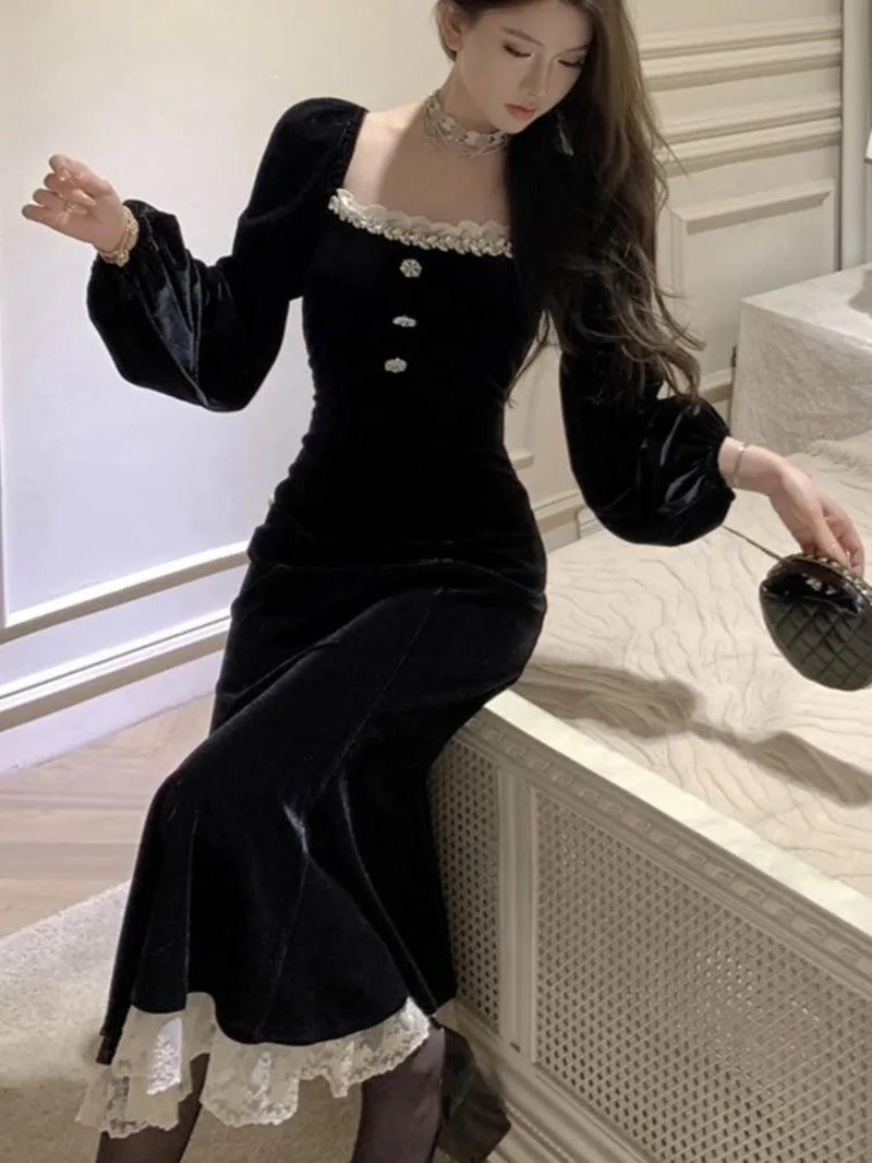 Elegant Vintage Lantern Sleeve Mermaid Evening Dress - Image 4