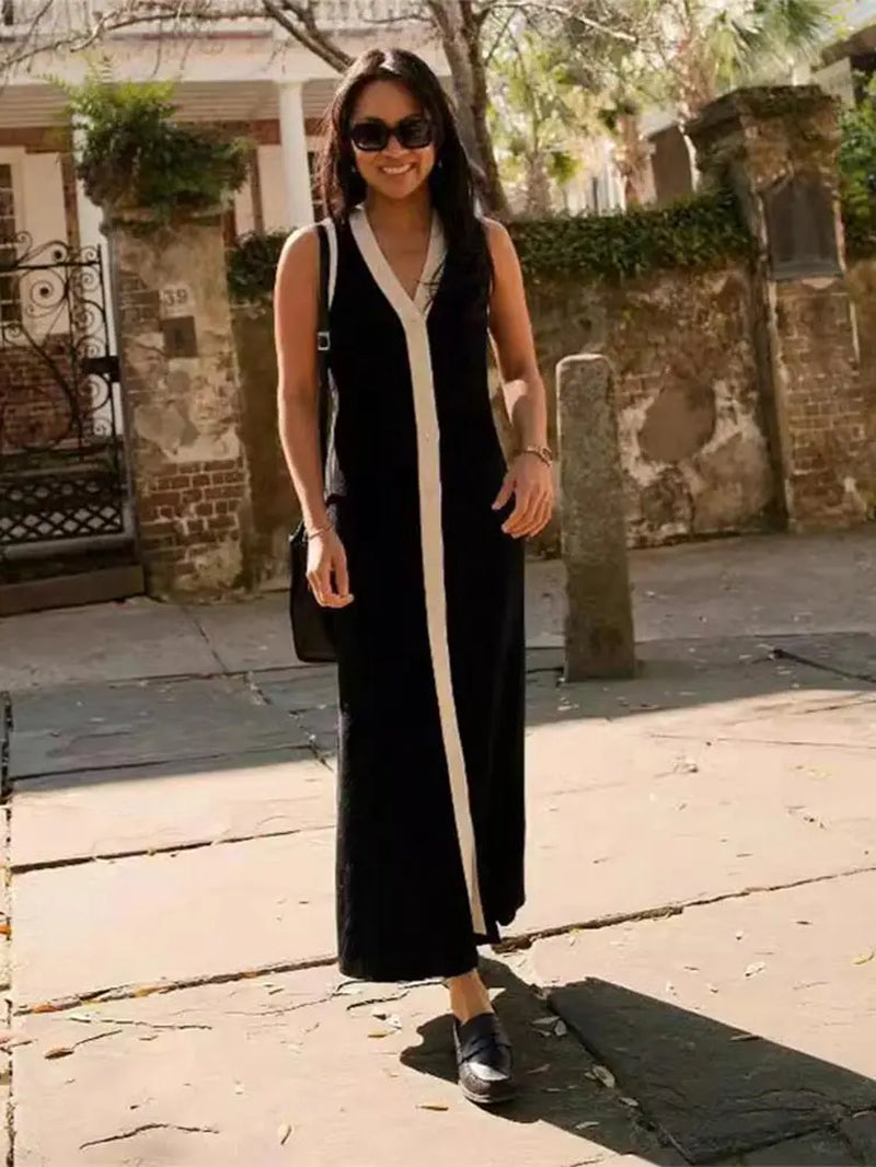 Chic V-Neck Split Knitted Dress for Summer - Image 5