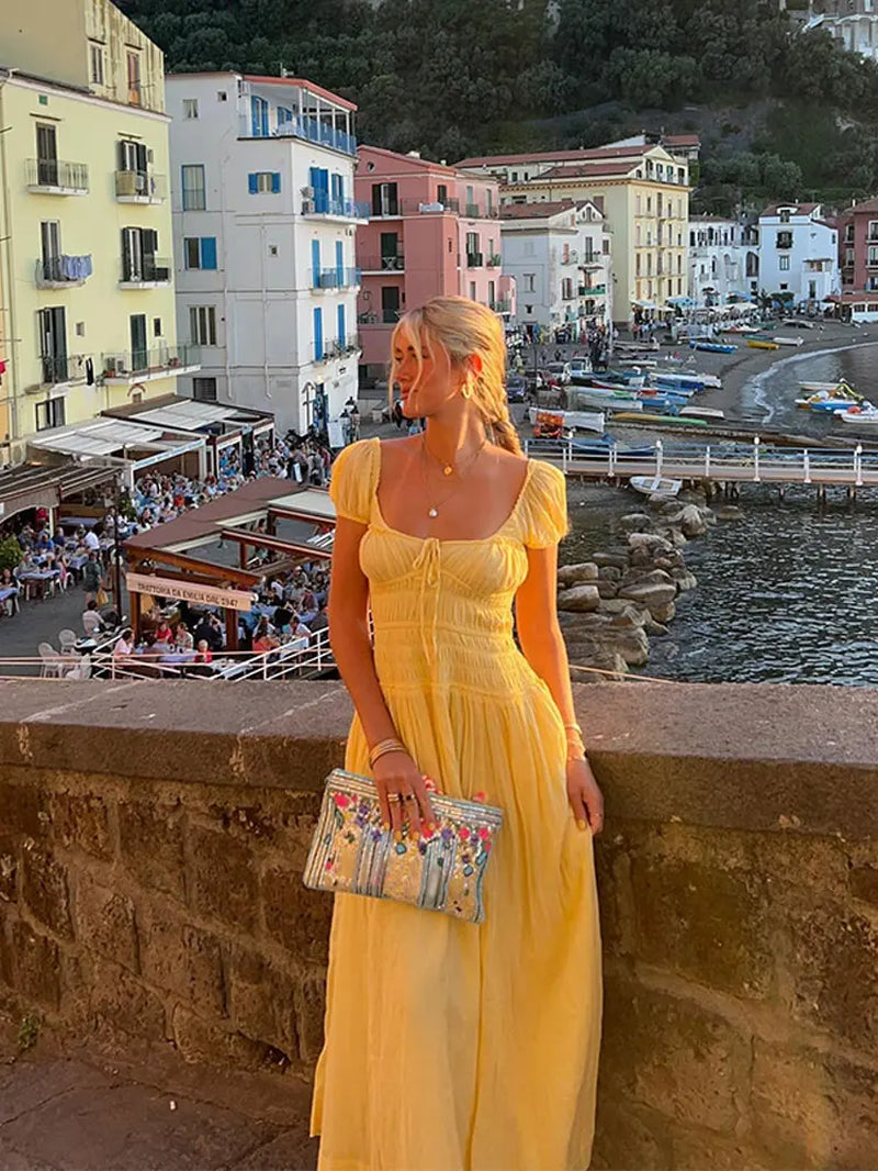 Yellow Backless Lace-Up Maxi Dress for Summer Beach - Image 7