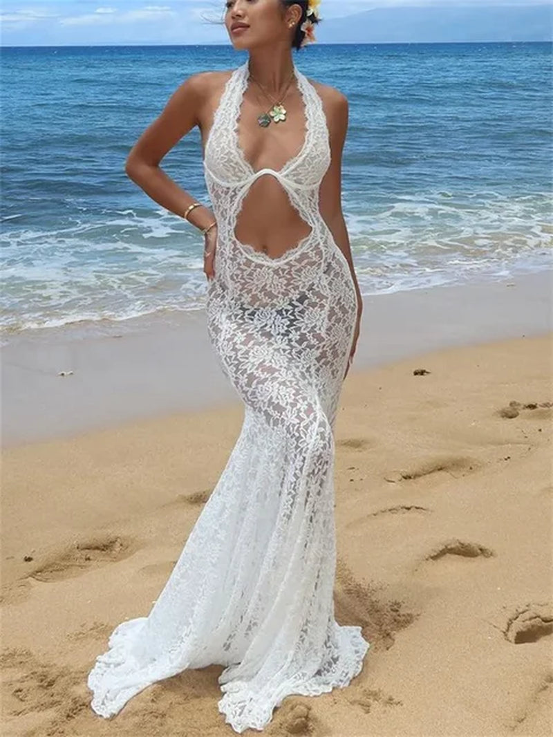 Summer Backless Lace Maxi Dress for Women