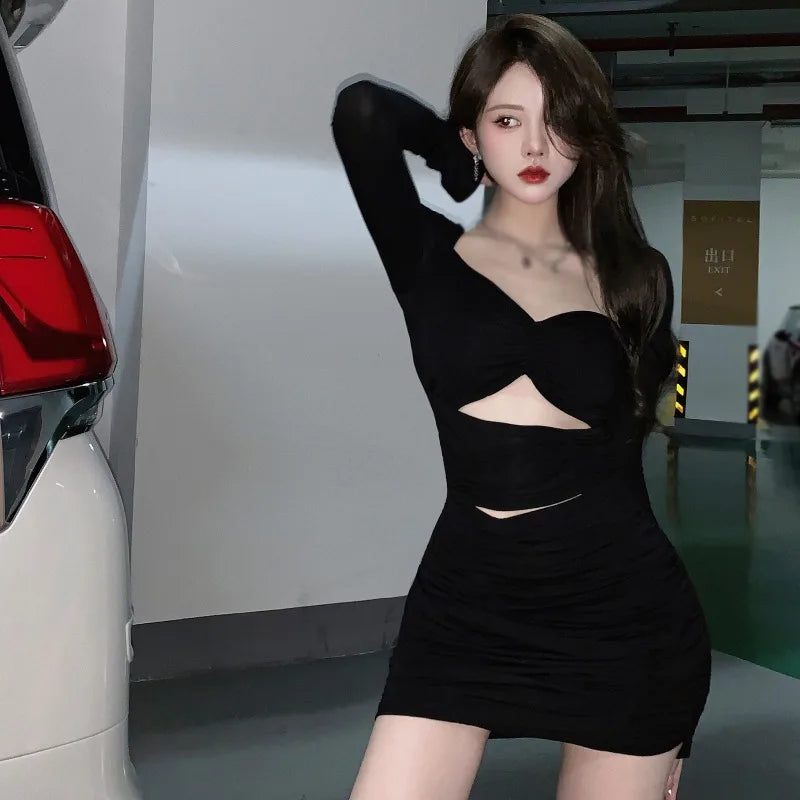 Summer Women's Solid Color Square Neck Long Sleeve Dress - Image 4
