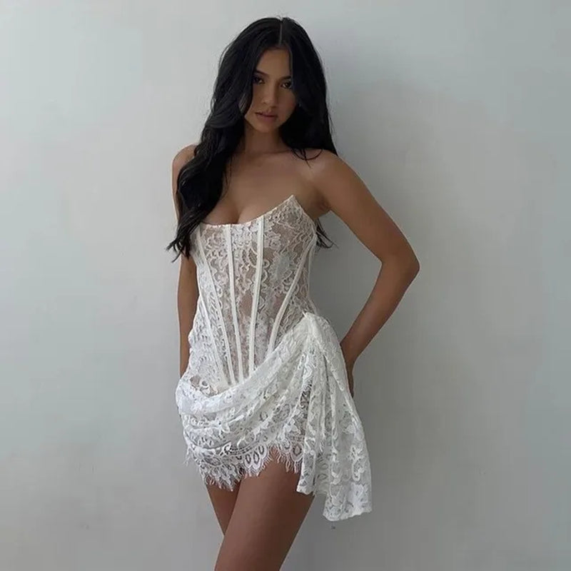 Sexy Strapless Lace Mini Dress for Women - Image 9