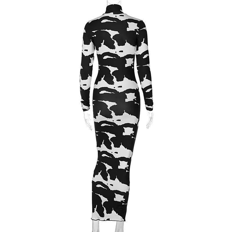 Women's Autumn Long Sleeve Printed Bodycon Pencil Dress - Image 7