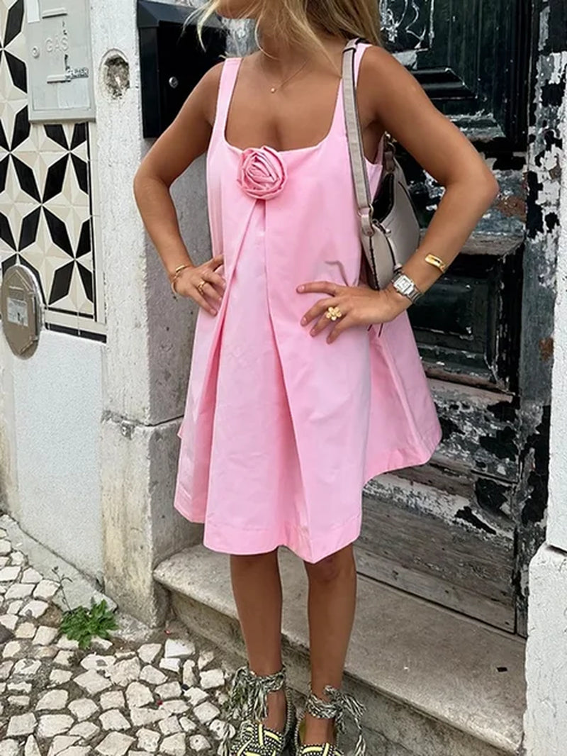 Elegant 3D Flower Mini A-Line Dress for Summer