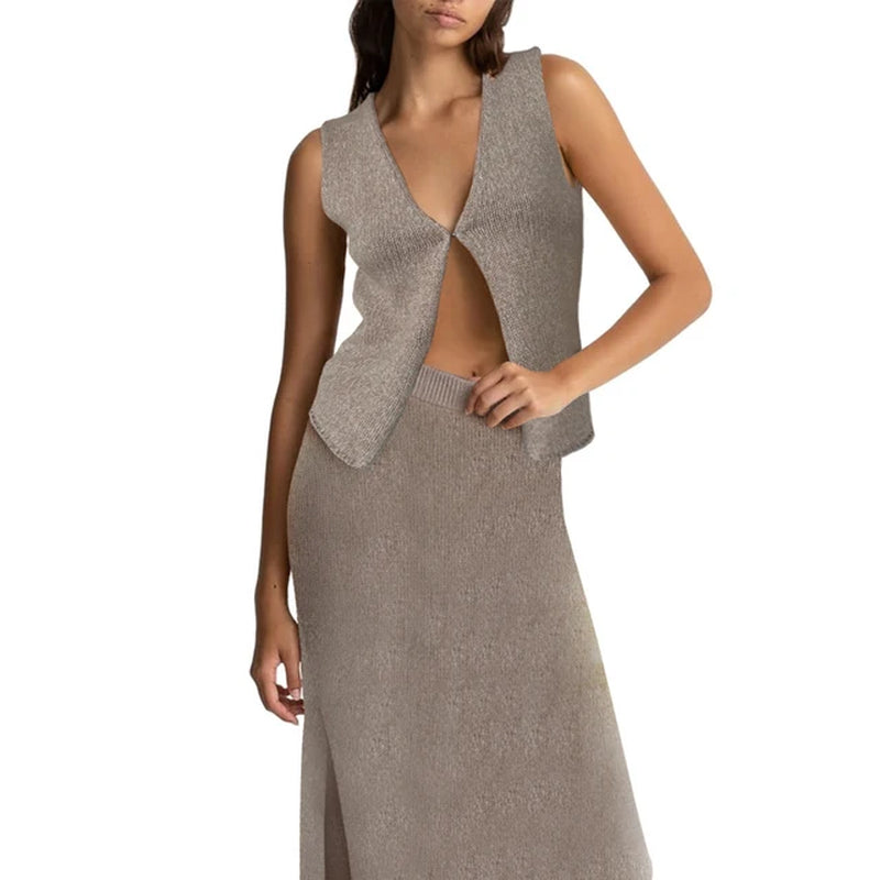 Stylish Women's Knit 2-Piece Sleeveless Skirt Set - Image 5