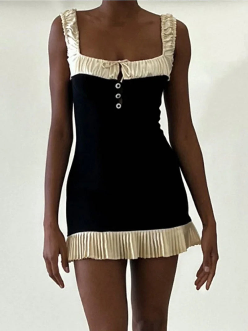 Women's Sleeveless Pleated Mini Dress with V-Neck - Image 6