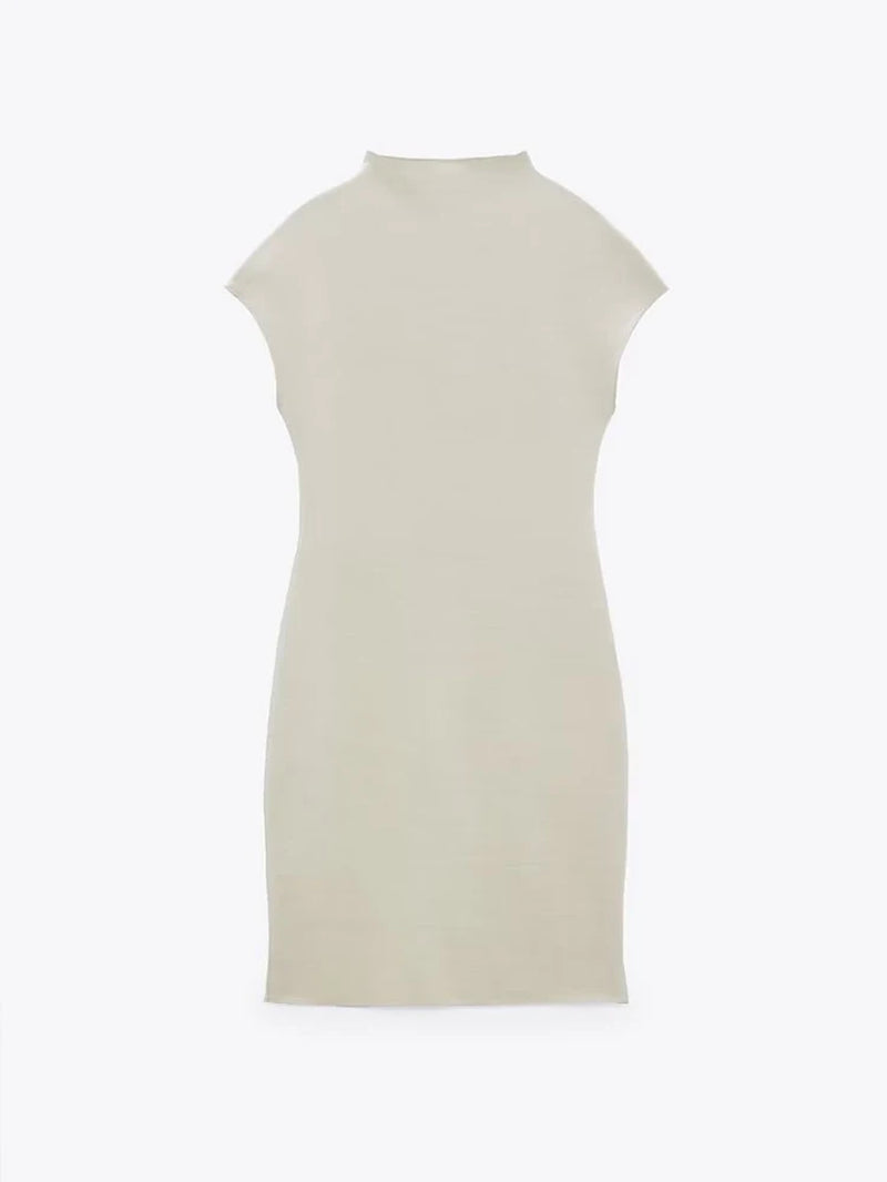 Vintage High Neck Sleeveless Stretch Knit Mini Dress - Image 7