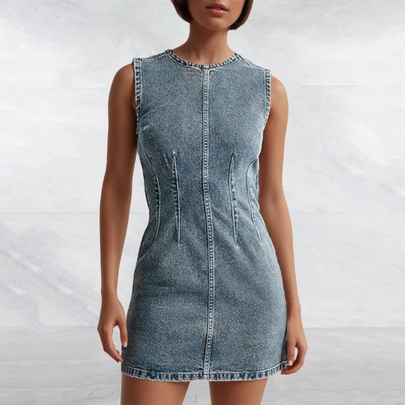Sleeveless Denim Mini Dress for Casual Street Style