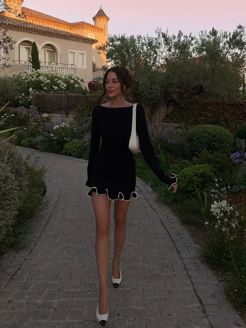 Chic Ruffled Hem Mini Dress with Long Sleeves - Image 5