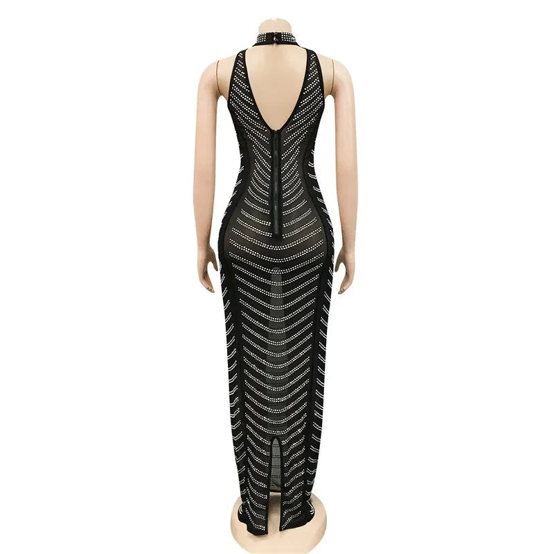 Sparkling Mesh Bodycon Dress with Backless Design - Image 7