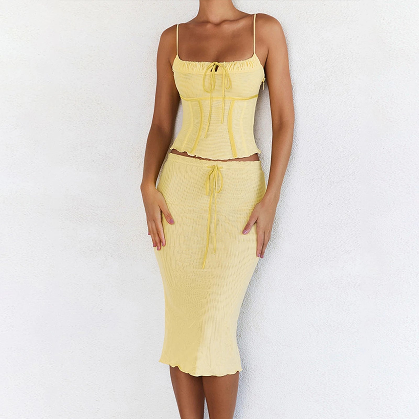 Women's Solid Color Cami Top and Skirt Set - Image 5