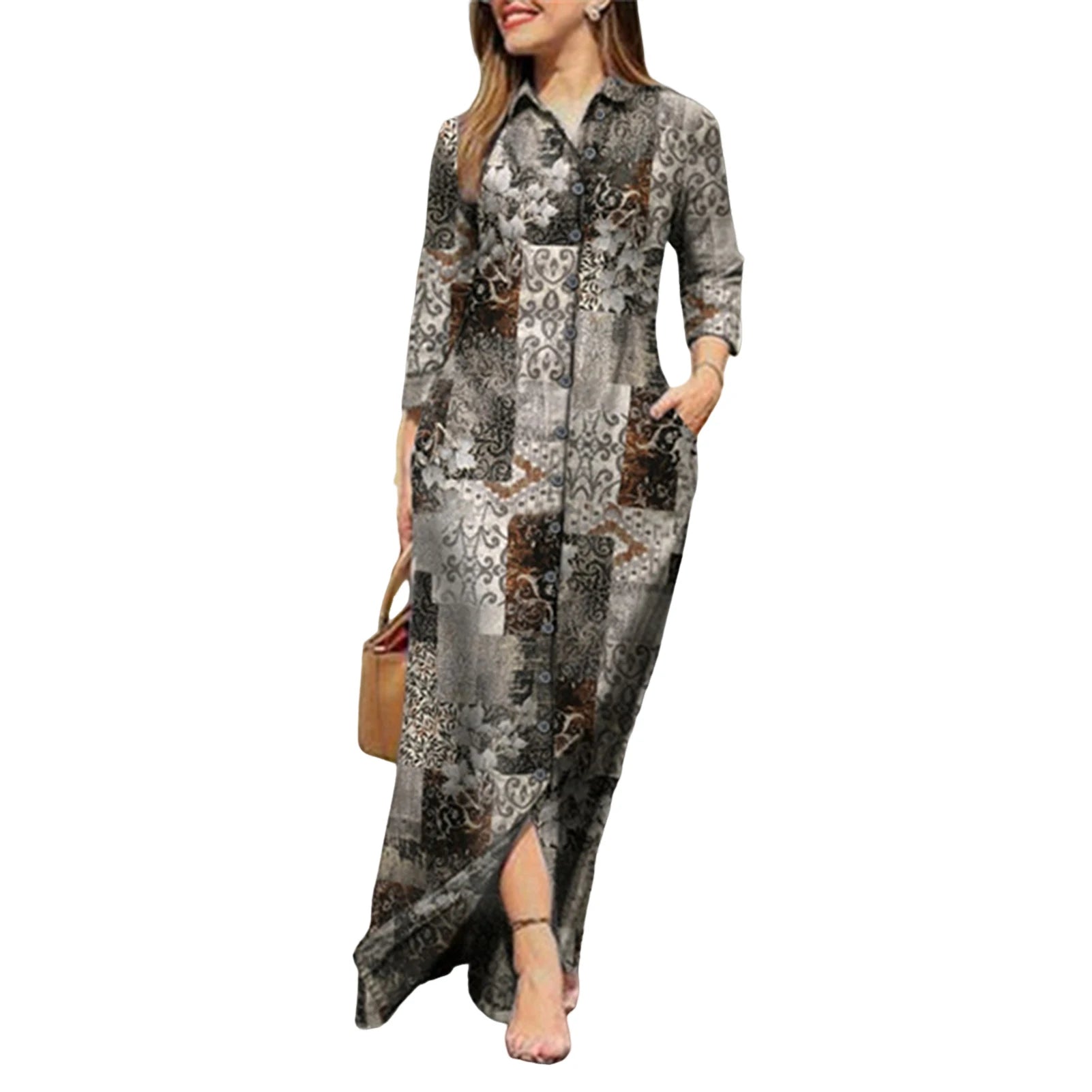 Chic V-Neck Bohemian Maxi Dress with Pockets - Image 6
