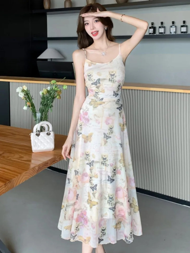 Slim Fit Butterfly Print Spaghetti Strap Dress for Summer - Image 4