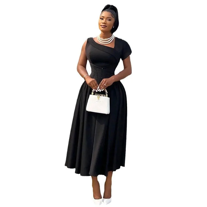 Stylish Slant Neck A-Line Dress for Summer - Image 6