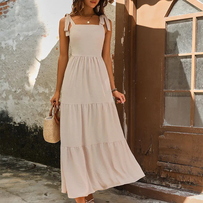 Summer Open Back Solid Color Sling Dress for Women - Image 4