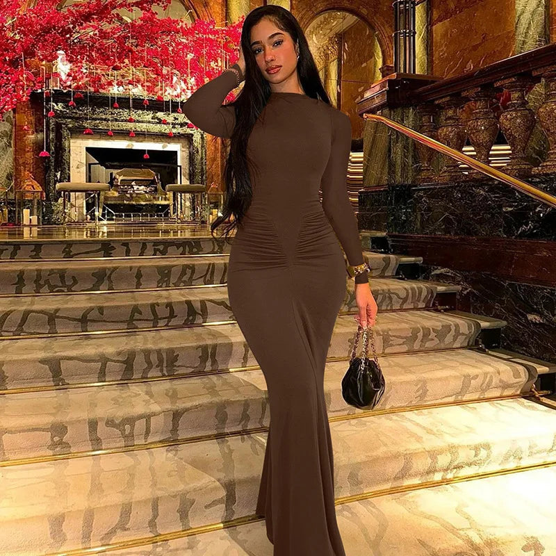 Elegant Long Sleeve Ruched Bodycon Dress for Women - Image 3