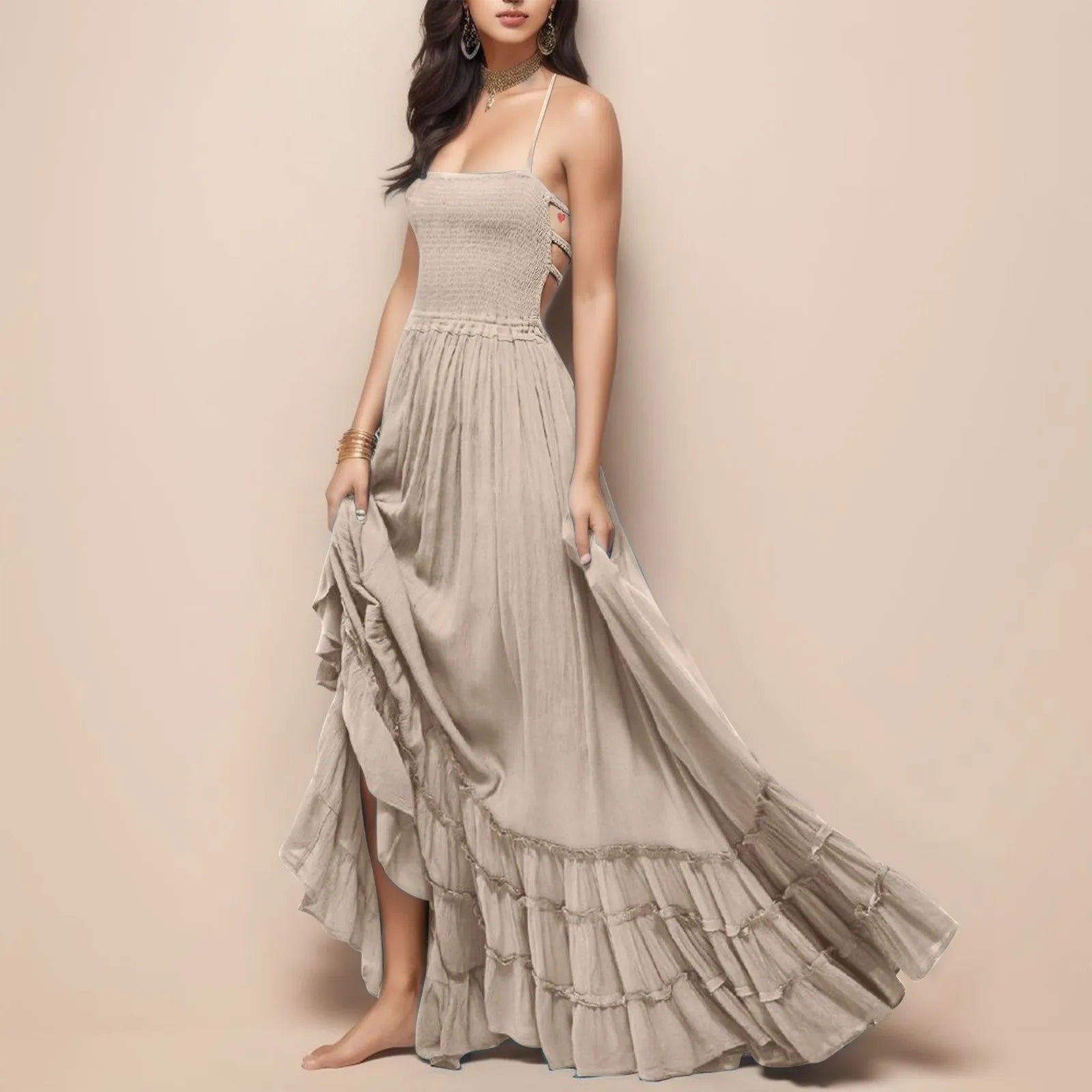 Elegant Backless Slip Dress - Summer Casual Ruffled Style - Image 5