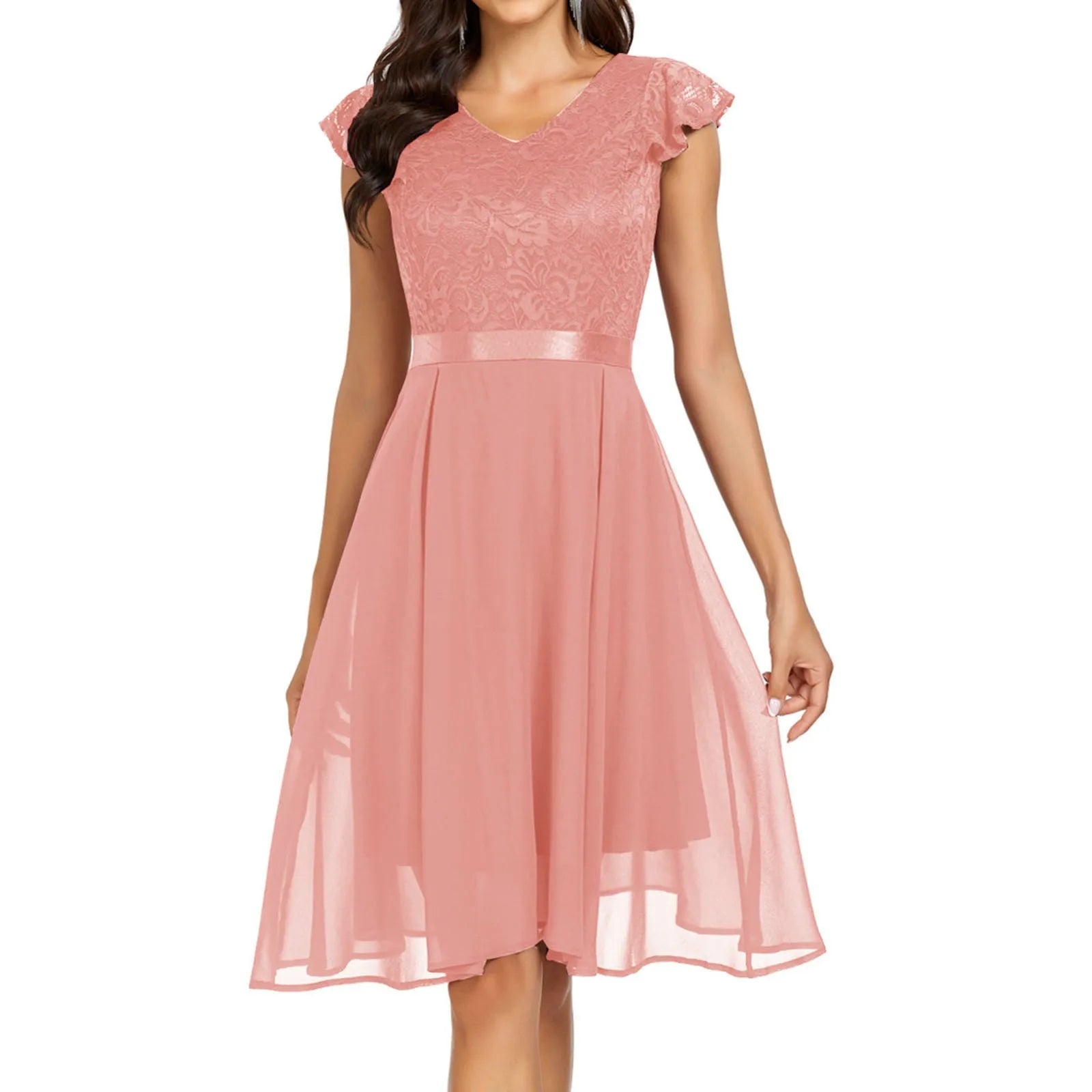 Elegant Short Sleeve Lace Mid-Length Party Dress - Image 4