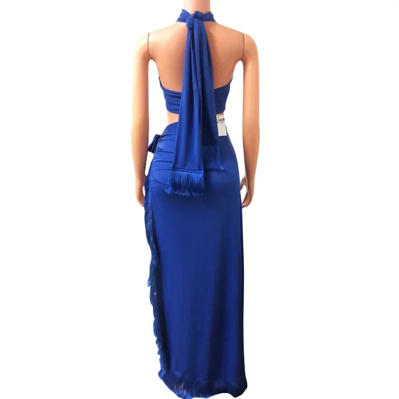 Chic Summer Women's Halter Neck Crop Top & Midi Skirt Set - Image 8