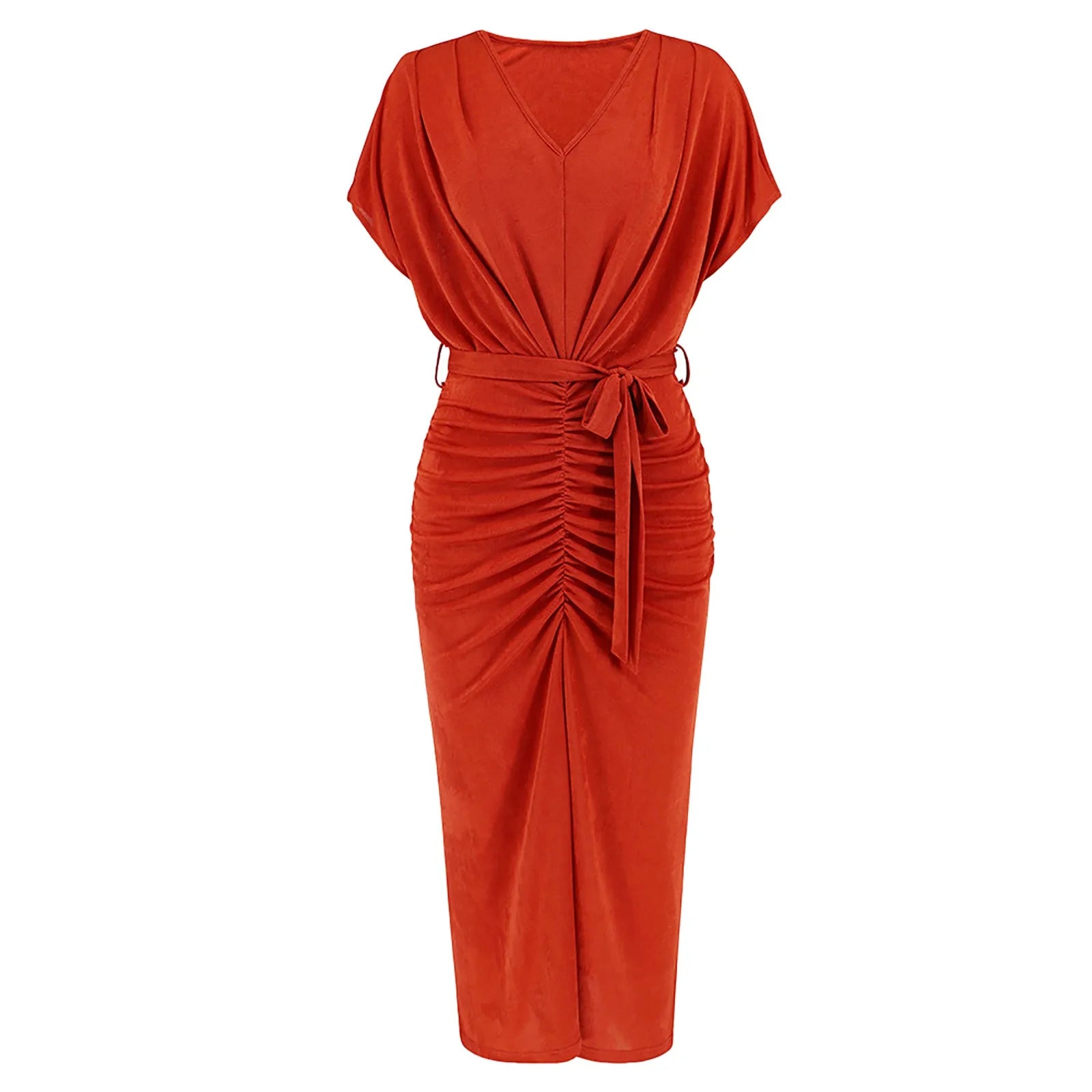 Elegant V-Neck Ruffled Dress for Women - Shiny Fabric - Image 7
