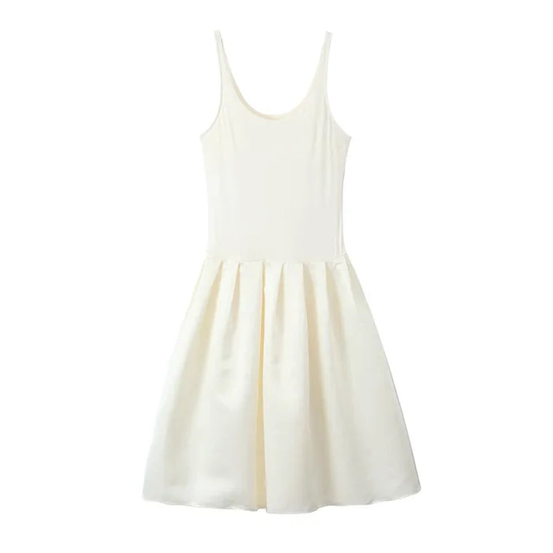Casual Sleeveless Pleated White Sundress for Women