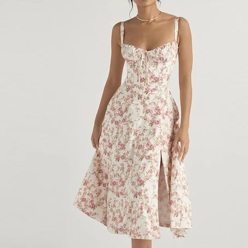 Elegant Sleeveless Floral Dress with Hanging Straps for Summer - Image 8