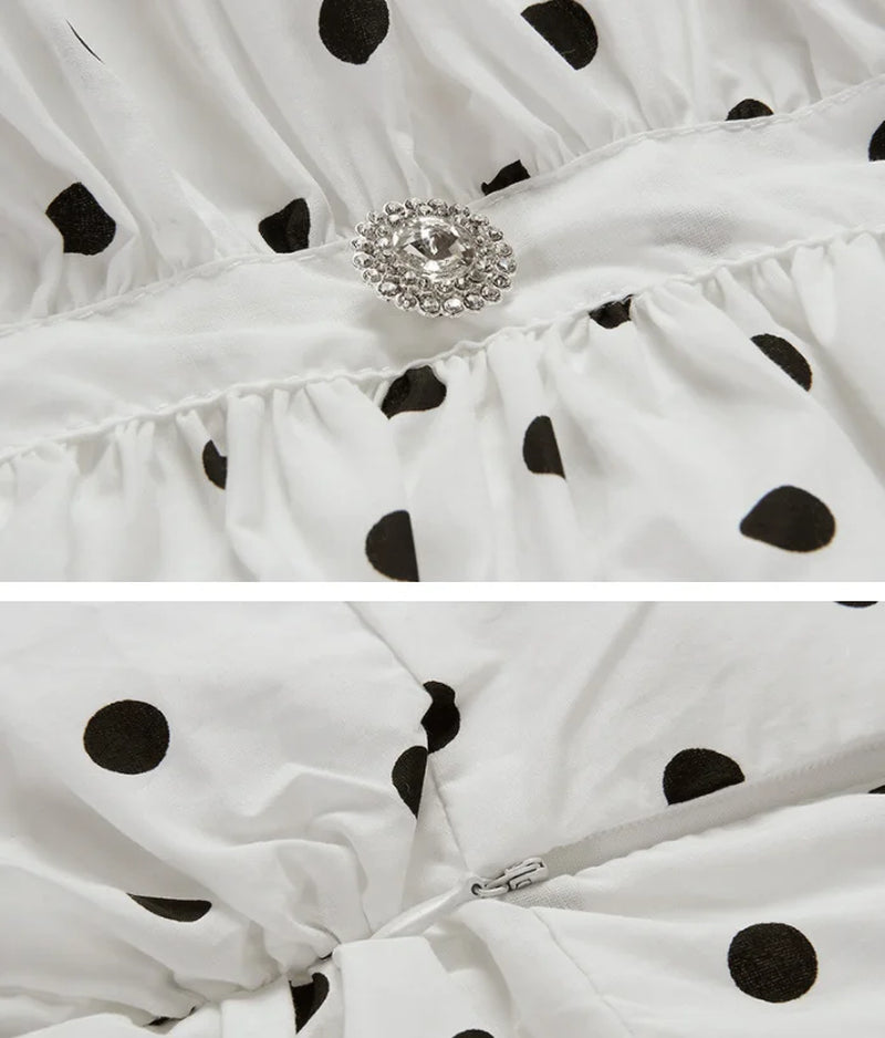 Pleated Polka Dot Slim Dress with Ruffle Sleeves - Image 6