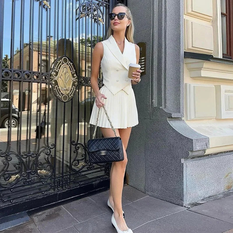 Trendy Summer Lapel Irregular Top & Pleated Skirt Set - Image 3