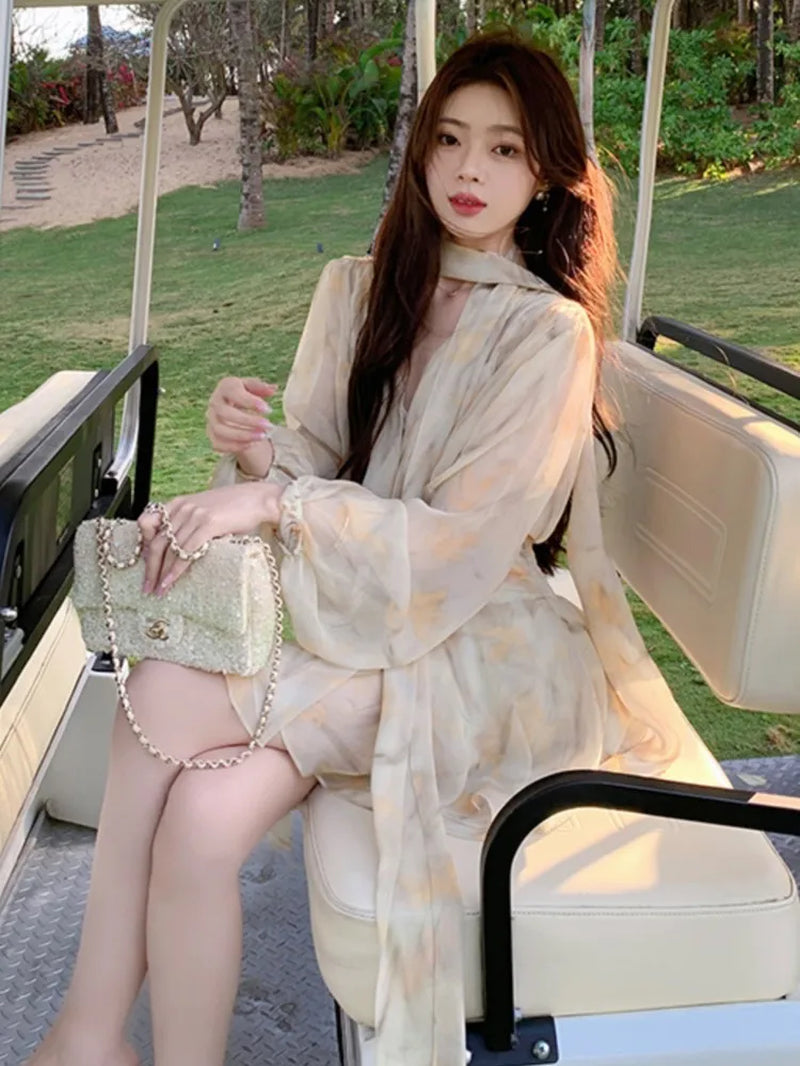 Chic Floral Puff Sleeve Beach Dress for Women - Image 6
