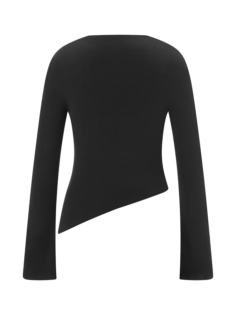Women's Solid Color Long Sleeve Ruched Square Neck Top - Image 5