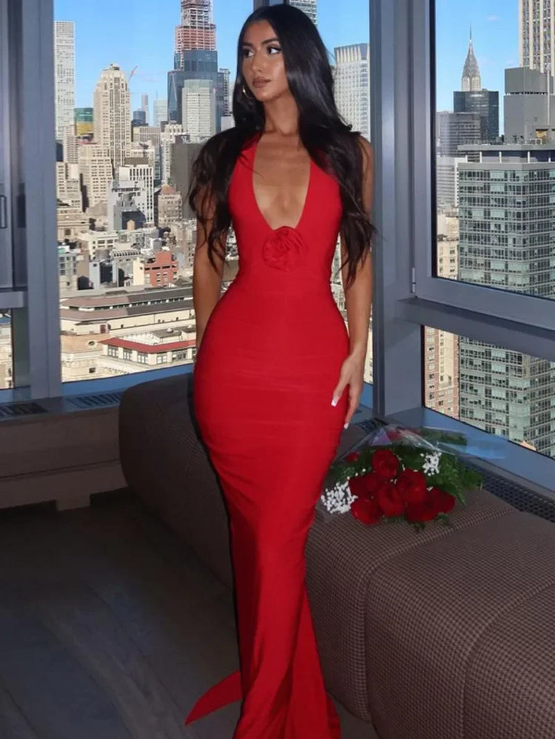 Sexy Backless Deep V Neck Maxi Dress for Summer - Image 4