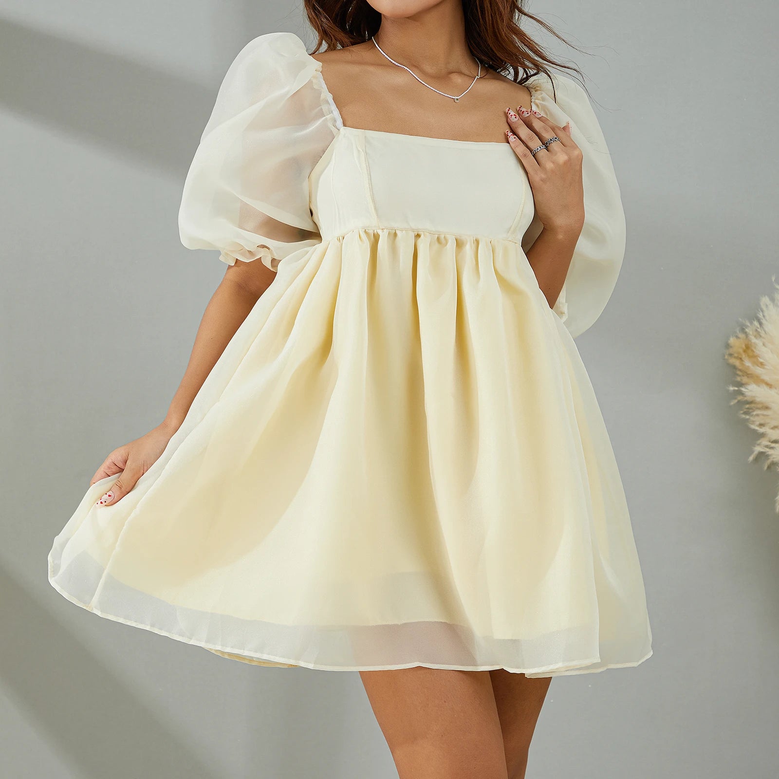 Elegant Puff Sleeve Off-Shoulder Tulle Mini Dress for Parties - Image 3
